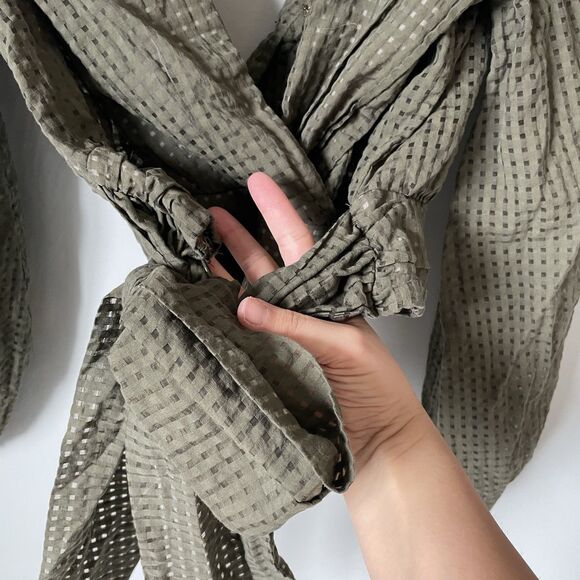 Maeve Anthropologie Crop Deep-V Blouse Waist Tie Green Women's Size 12 - Picture 10 of 13